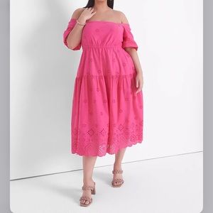 Convertible Off-The-Shoulder Tiered Midi Dress - Fuchsia Pink (with pockets)!
